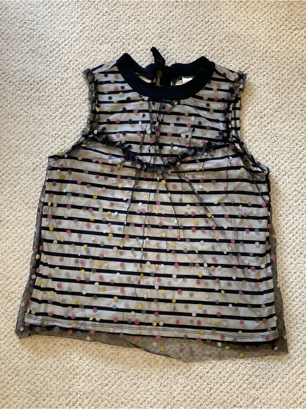 Maeve by Anthropologie Mesh Polka Dot Stripe Sleeveless Blouse, Bow Back, Medium